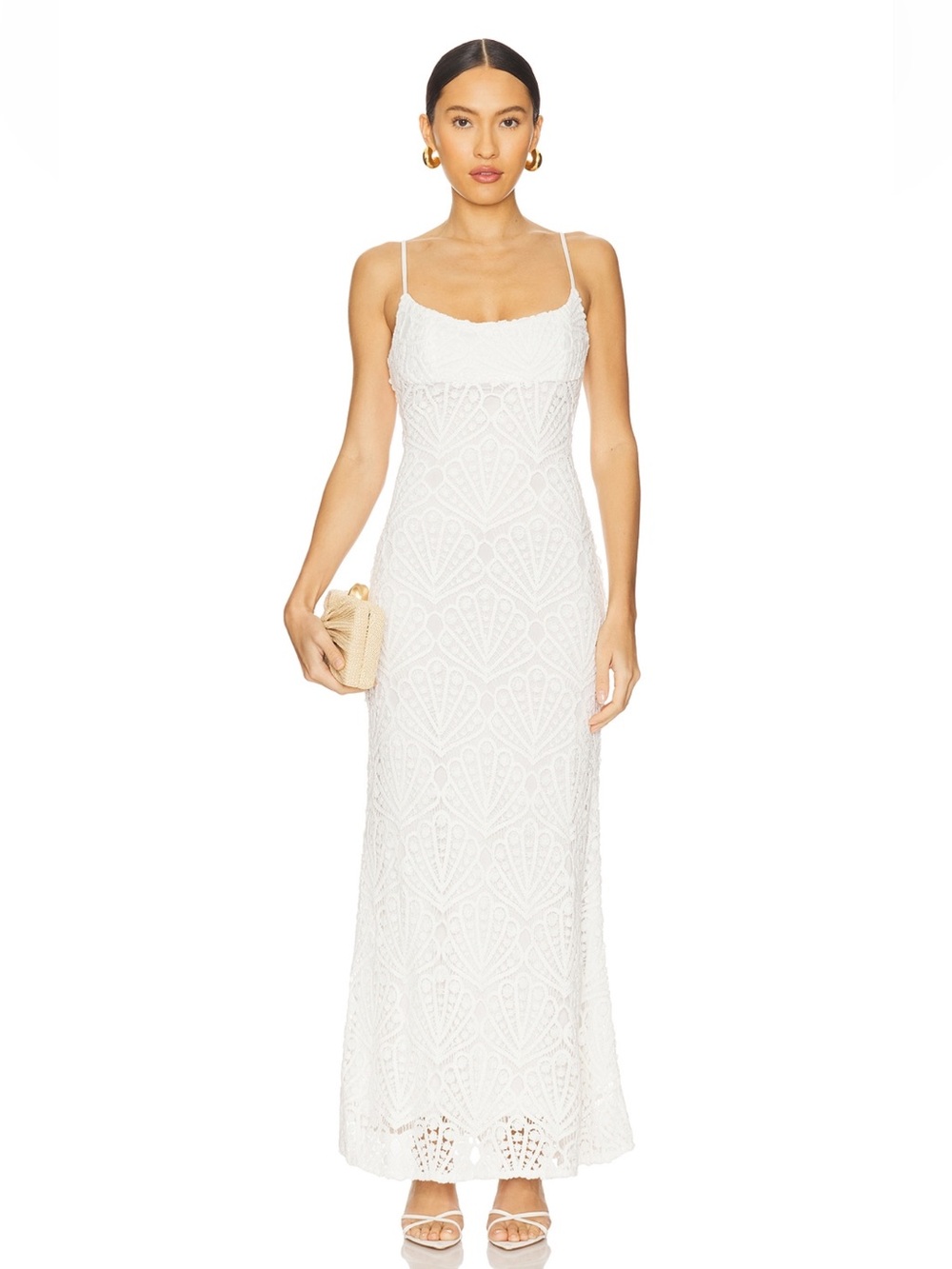 Bardot Adonis crochet midi dress in orchid white
